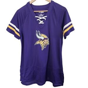 NFL Minnesota Vikings Jersey Women Large Purple Lace Up Football Casual Game Day